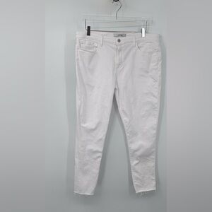 Joes Jeans mid-rise white denim jeans skinny raw hem frayed stretch women 34